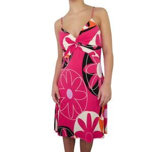 Sushiflower Y2k Hot Pink Spaghetti Strap Floral Retro Mini Dress Medium